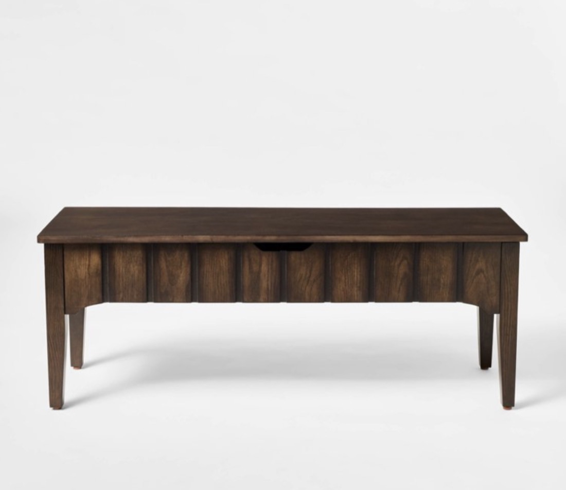 Mid-century walnut lift-top coffee table with hidden storage
